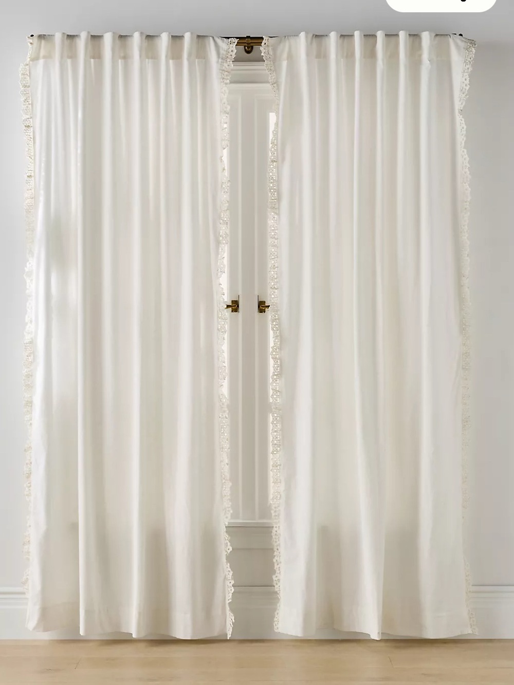 Anthropologie Cotton Embroidered Floral Edge Curtain white 50x96